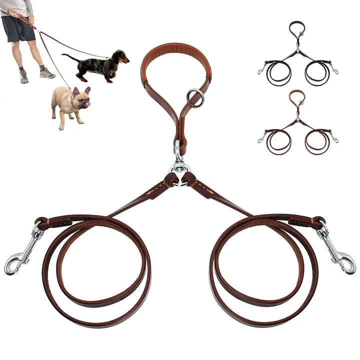 Dog Leather Leads No Tangle 2 Ways