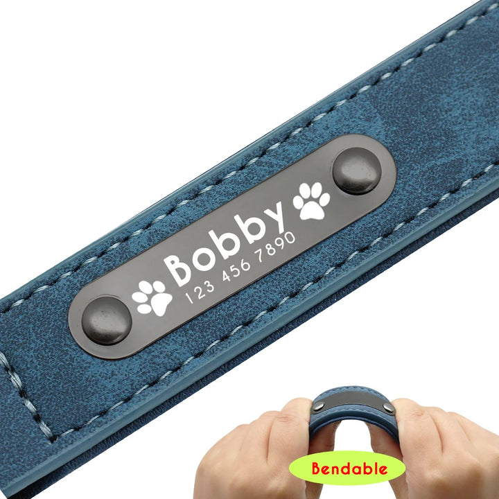 Personalized Engraved Dog Collar and Leash Leather Padded