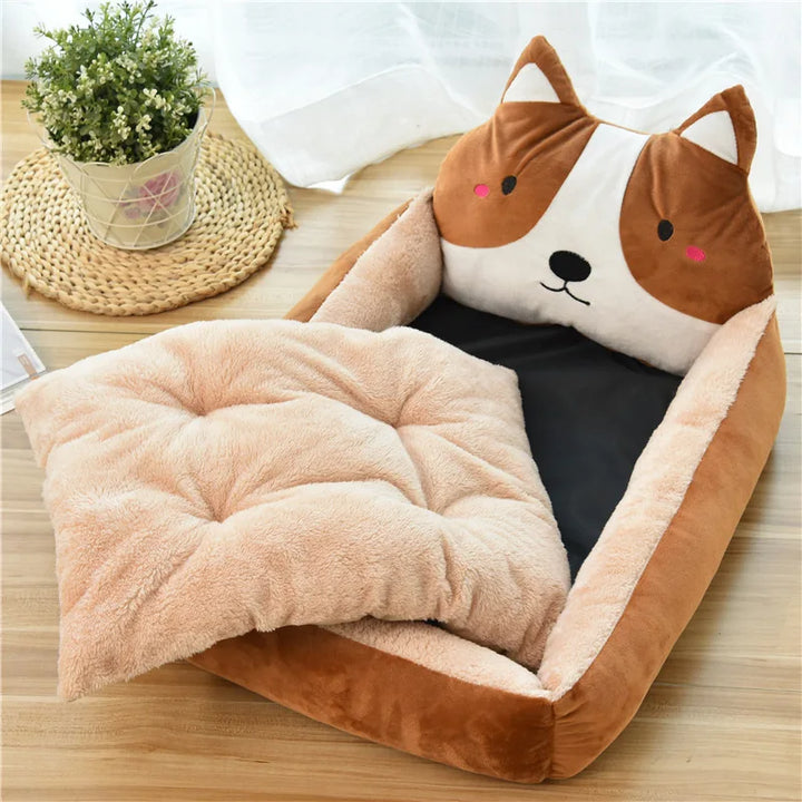 Washable Cartoon Puppy Cat Bed for Small Dogs