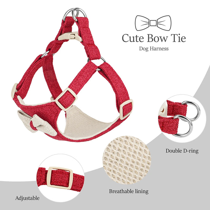 Cute Adjustable Bowtie Dog Harness, Collar & Leash Set