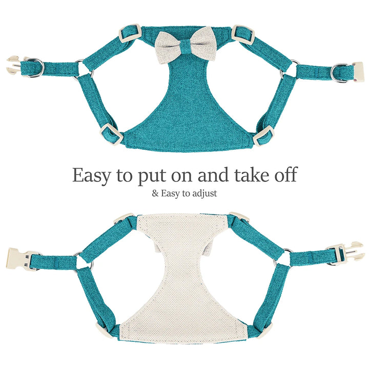 Cute Adjustable Bowtie Dog Harness, Collar & Leash Set